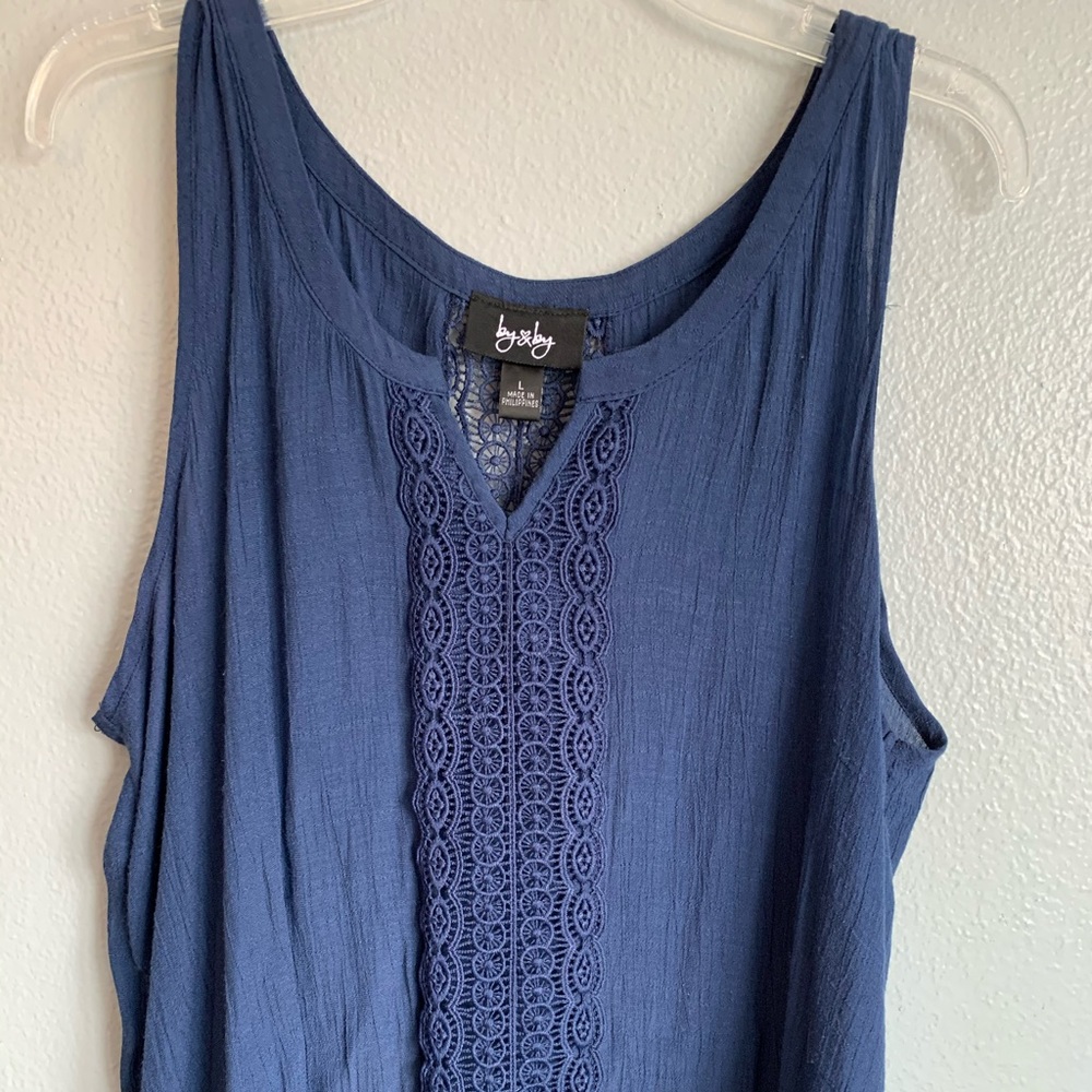By & By navy sheer tank with lace. - Picture 2 of 5